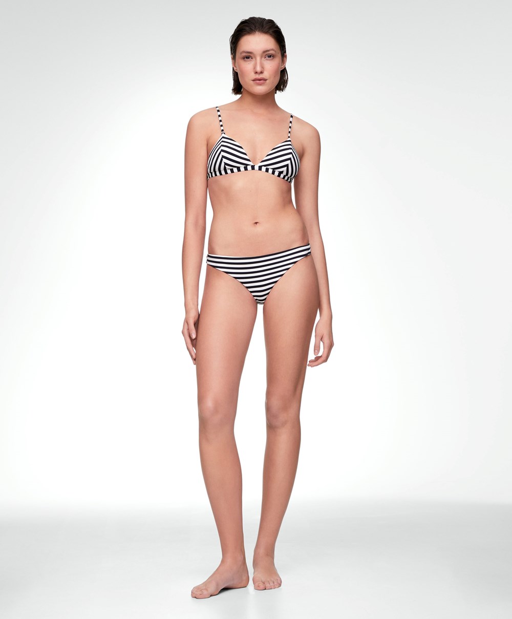 Oysho Stripe Piqué Brazilian Bikini Briefs Fekete | KYJIZV-564