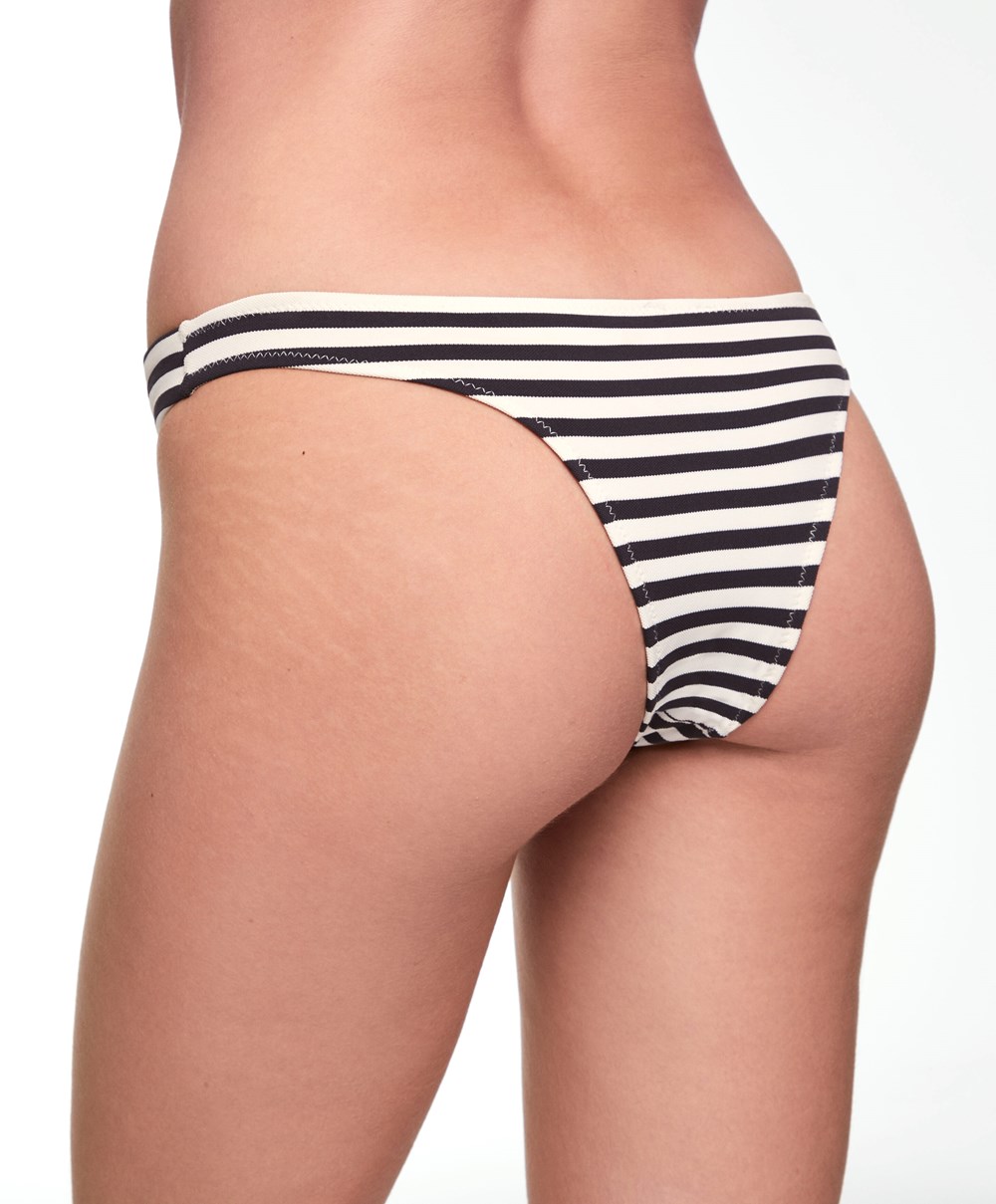 Oysho Stripe Piqué Brazilian Bikini Briefs Fekete | KYJIZV-564