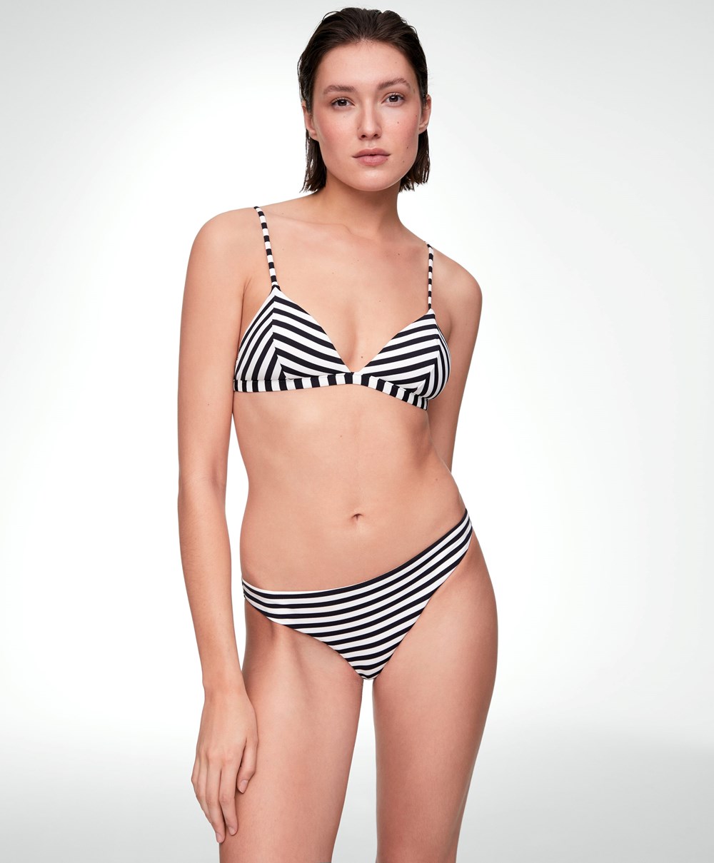 Oysho Stripe Piqué Brazilian Bikini Briefs Fekete | KYJIZV-564