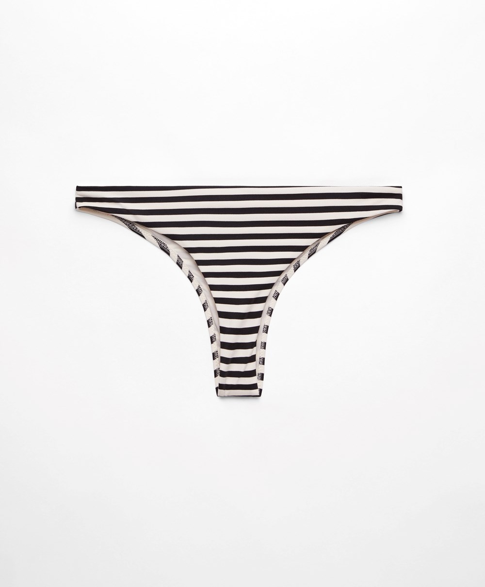 Oysho Stripe Piqué Brazilian Bikini Briefs Fekete | KYJIZV-564