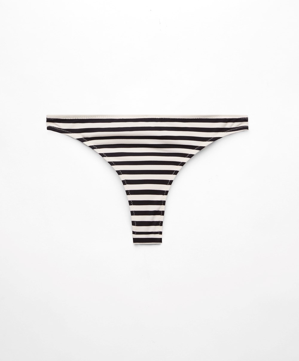 Oysho Stripe Piqué Brazilian Bikini Briefs Fekete | KYJIZV-564