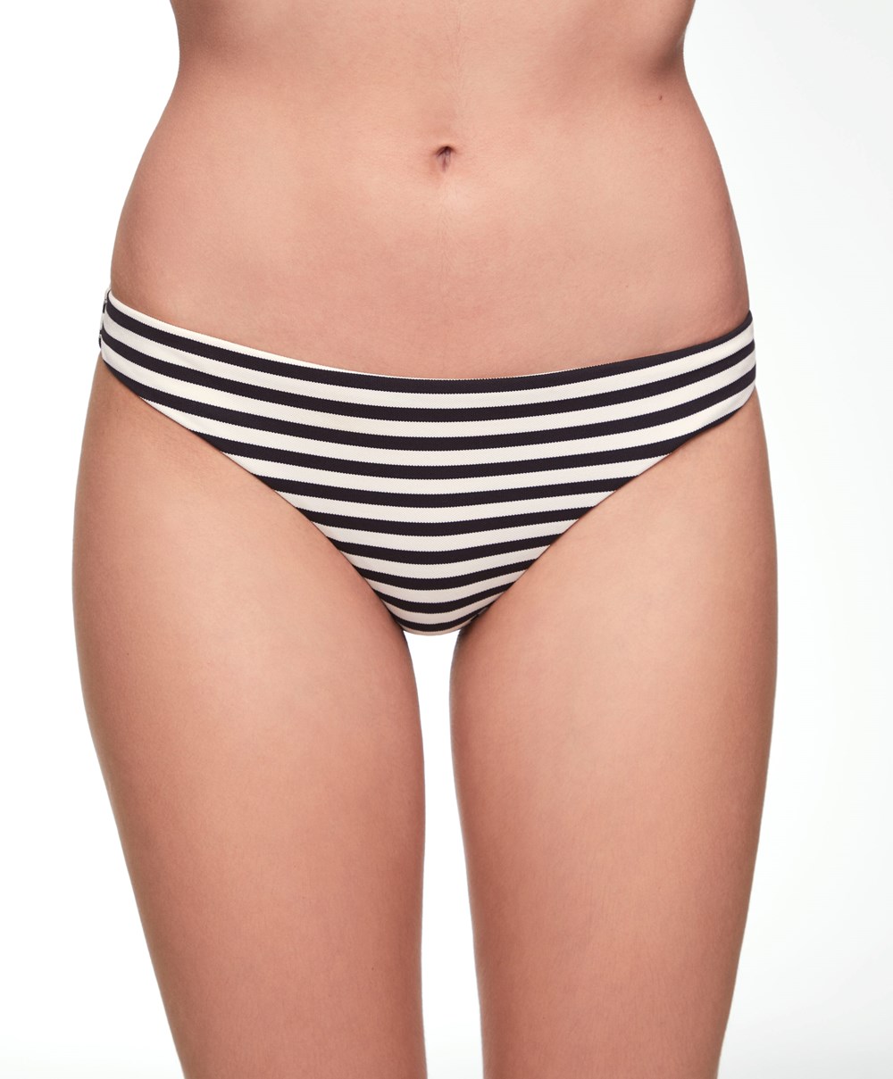 Oysho Stripe Piqué Brazilian Bikini Briefs Fekete | KYJIZV-564