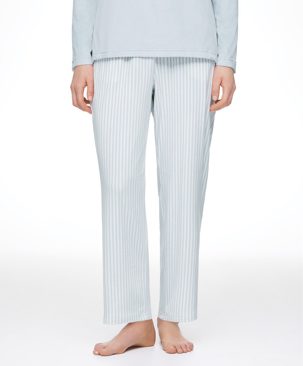 Oysho Stripe Velour Trousers Kék | VDJMRU-739