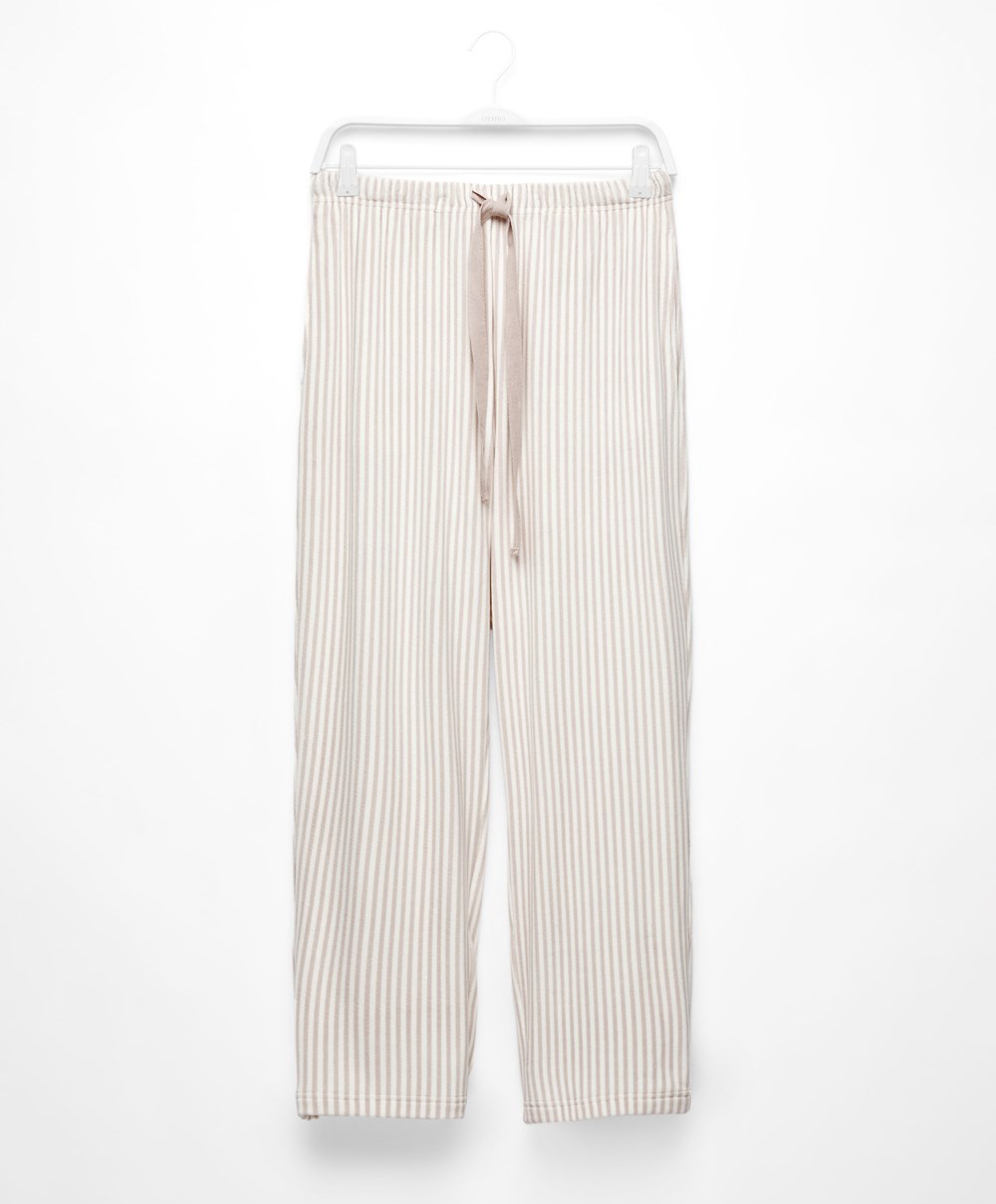 Oysho Stripe Velour Trousers Stone | MTWVDZ-104