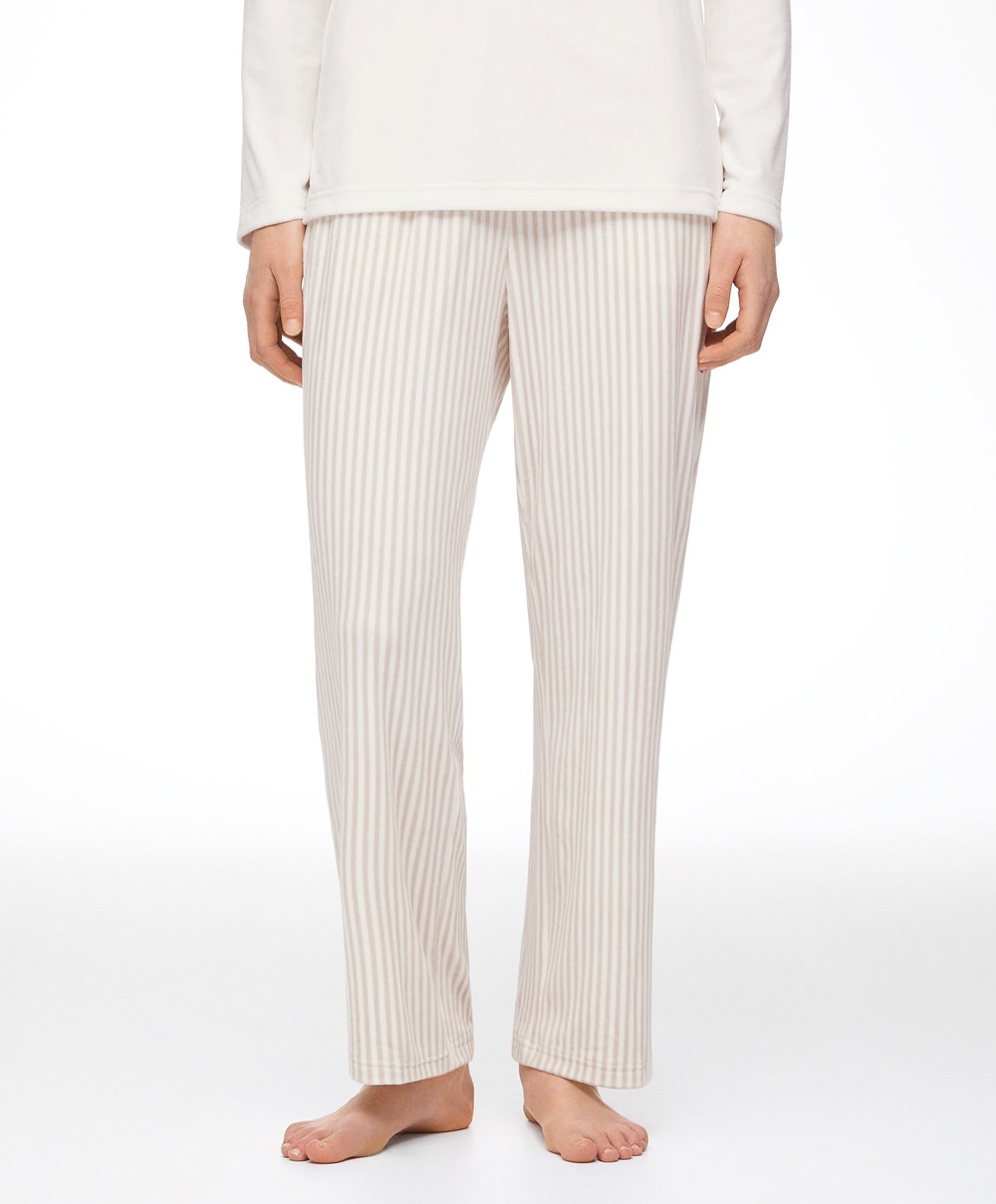 Oysho Stripe Velour Trousers Stone | MTWVDZ-104