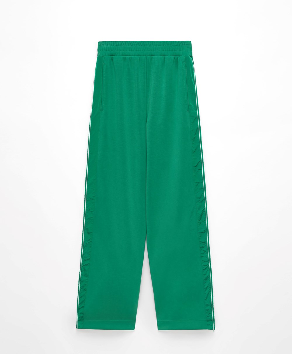 Oysho Széles Cipő Leg Modal Trousers With Zip Side Bands Sötétzöld | KQPCJO-924