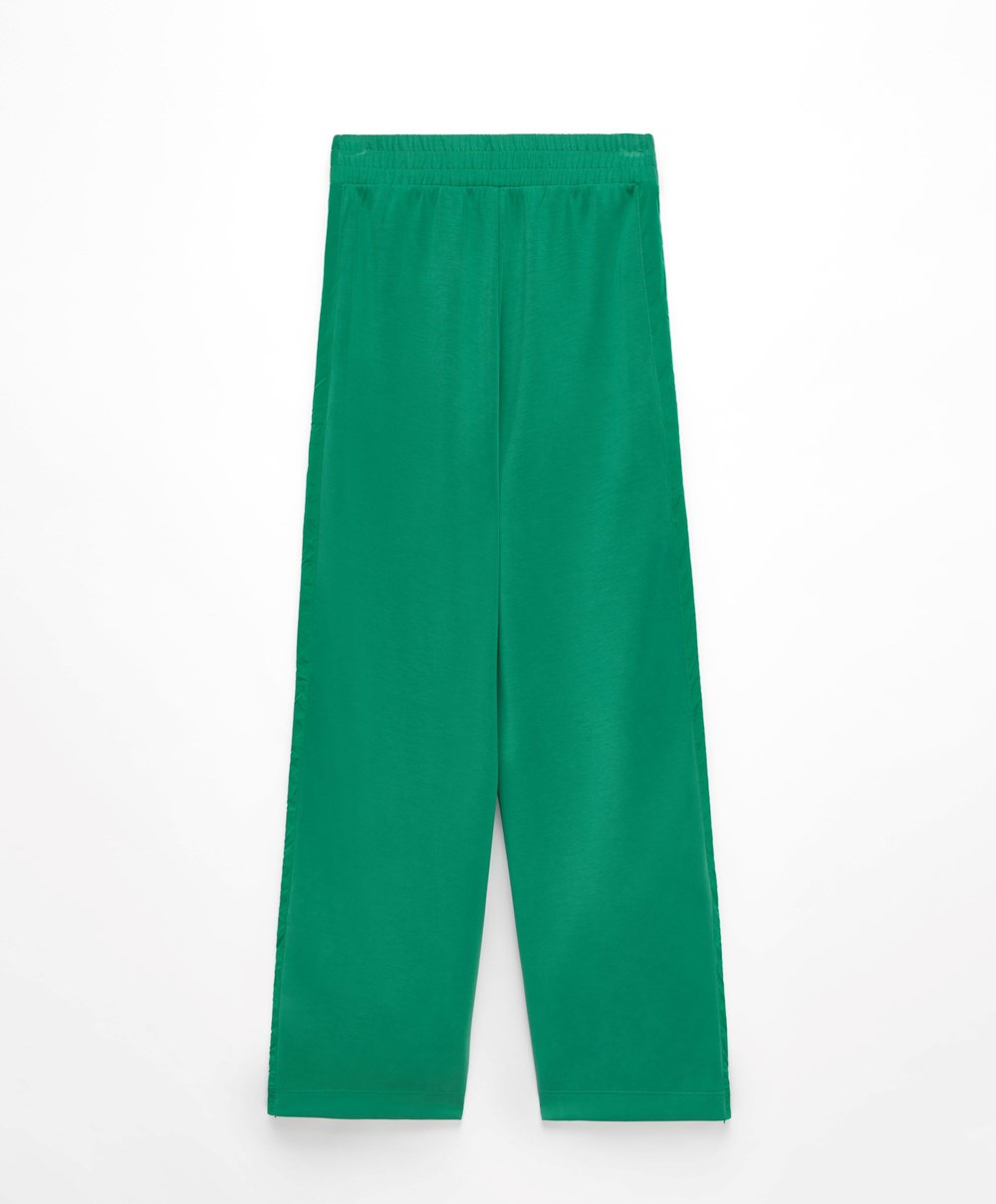 Oysho Széles Cipő Leg Modal Trousers With Zip Side Bands Sötétzöld | KQPCJO-924