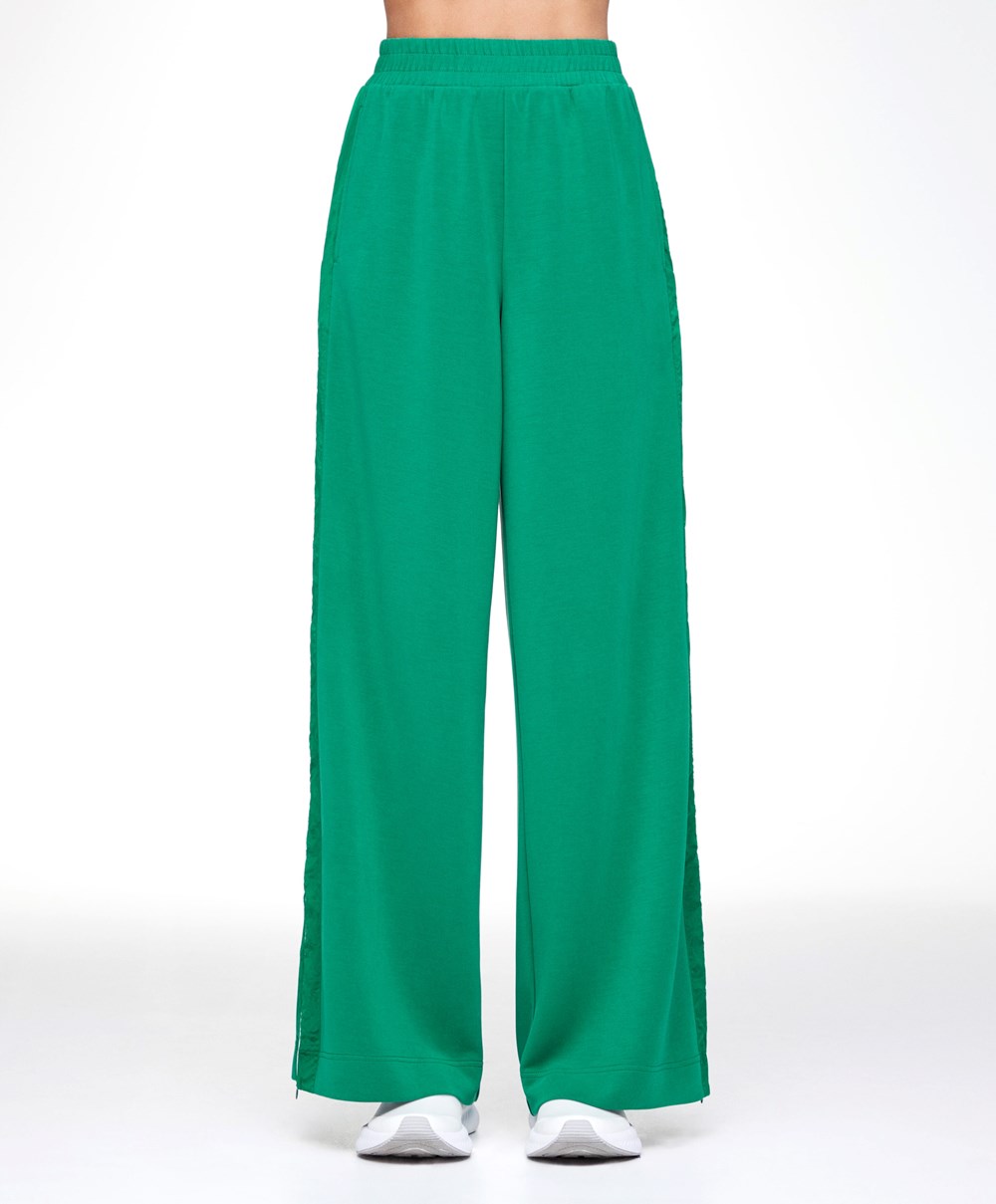 Oysho Széles Cipő Leg Modal Trousers With Zip Side Bands Sötétzöld | KQPCJO-924