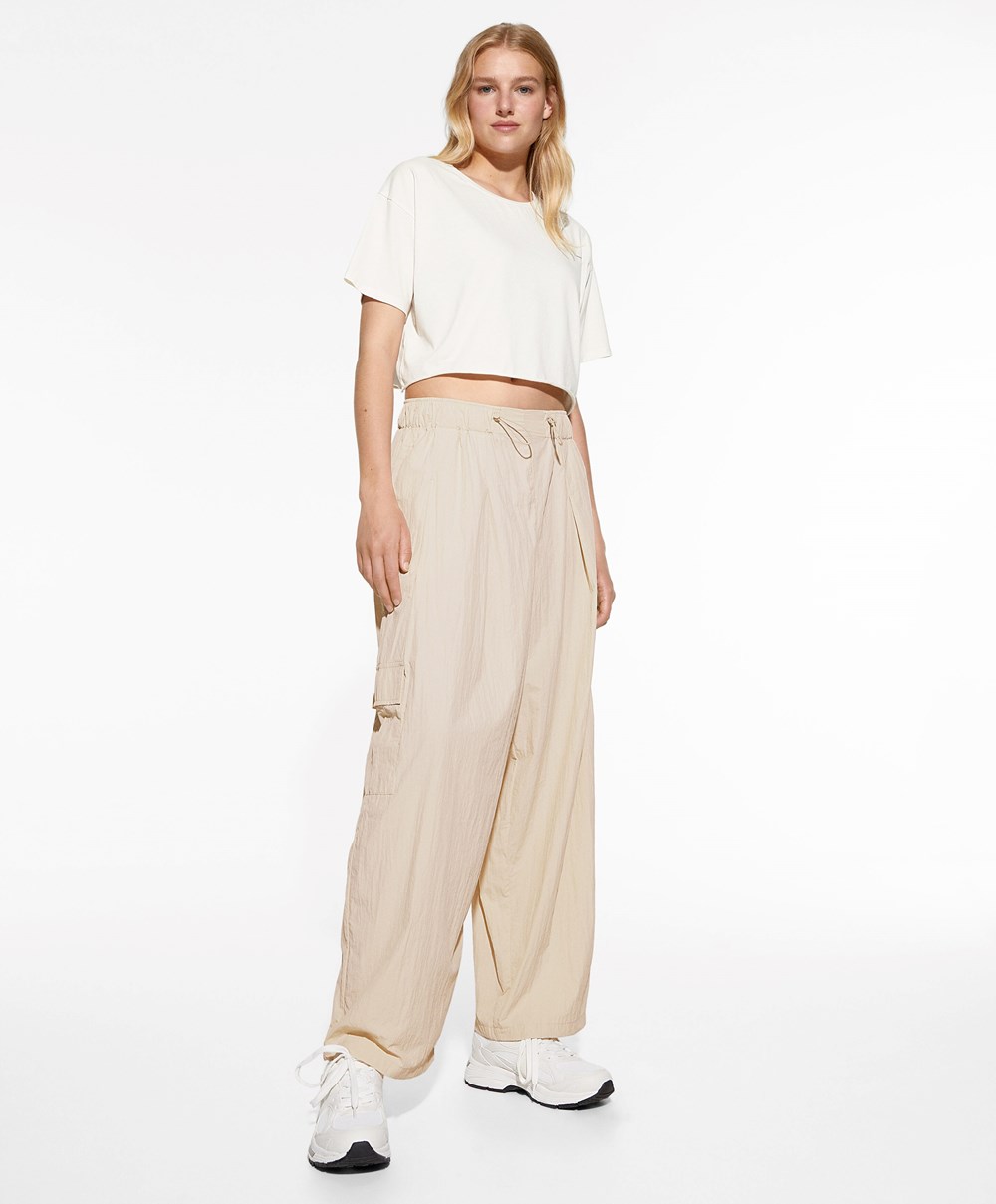 Oysho Széles Cipő-leg Cargo Trousers Ecru | XZVEDL-614