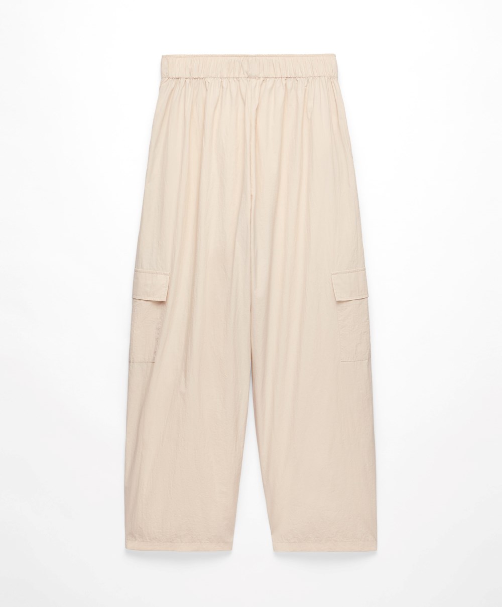 Oysho Széles Cipő-leg Cargo Trousers Ecru | XZVEDL-614