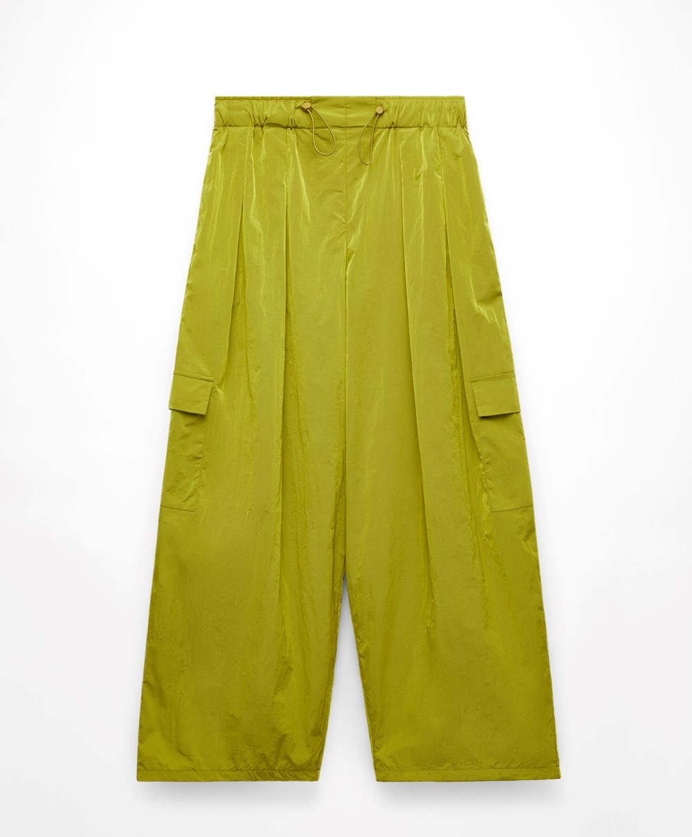 Oysho Széles Cipő-leg Cargo Trousers Olivazöld | FXBSEZ-248