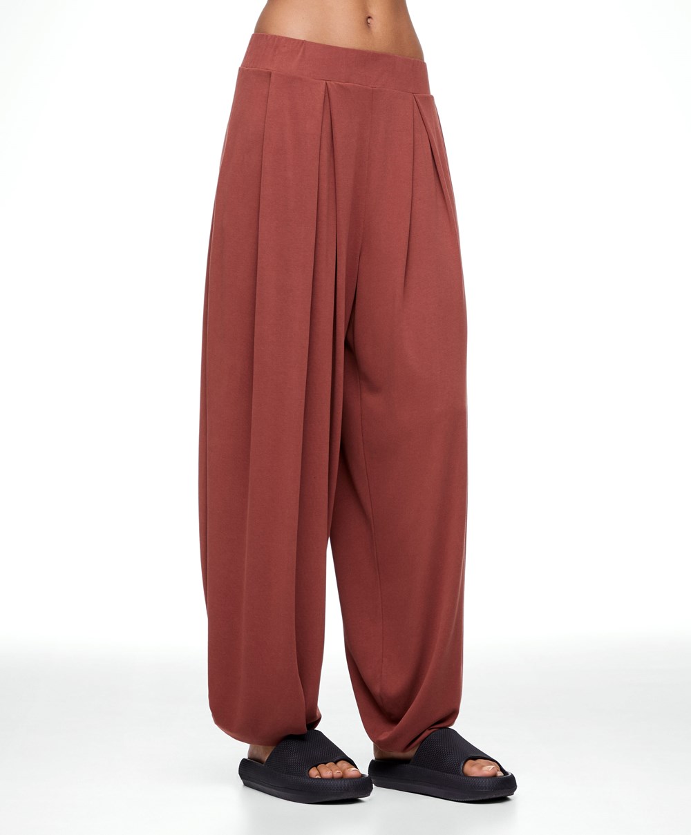 Oysho Széles Cipő-leg Draped Modal Trousers Barna | ALVJNW-029