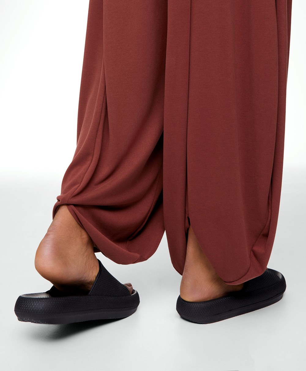 Oysho Széles Cipő-leg Draped Modal Trousers Barna | ALVJNW-029