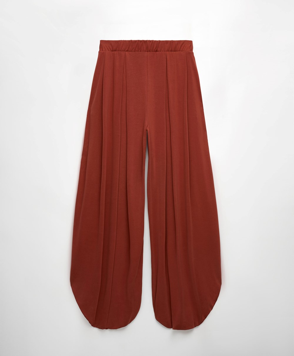 Oysho Széles Cipő-leg Draped Modal Trousers Barna | ALVJNW-029