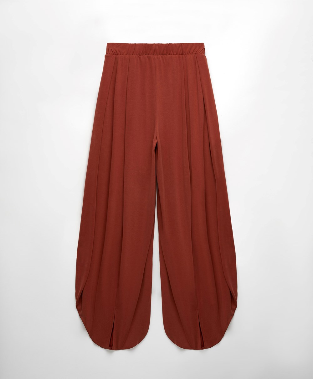 Oysho Széles Cipő-leg Draped Modal Trousers Barna | ALVJNW-029