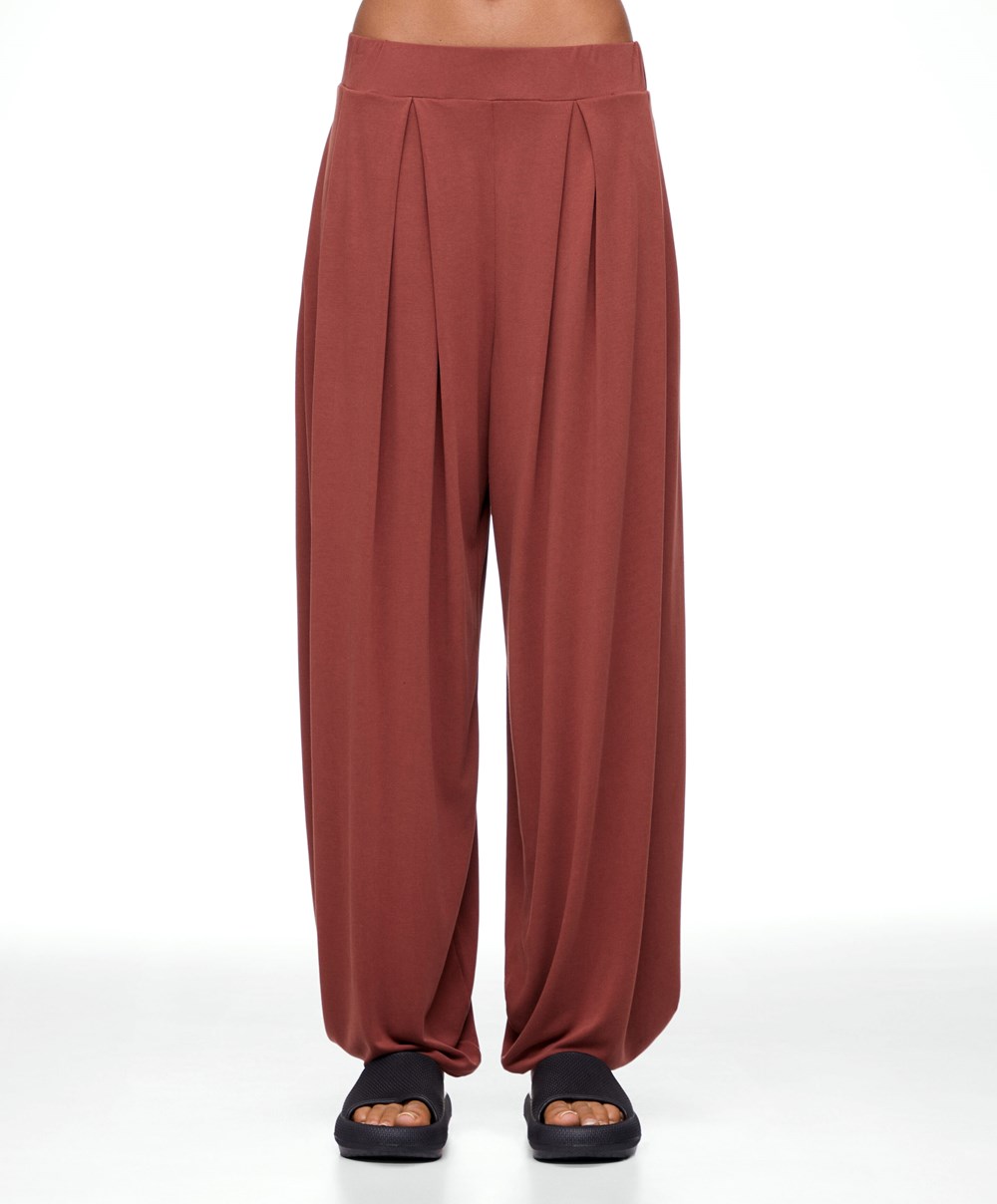 Oysho Széles Cipő-leg Draped Modal Trousers Barna | ALVJNW-029