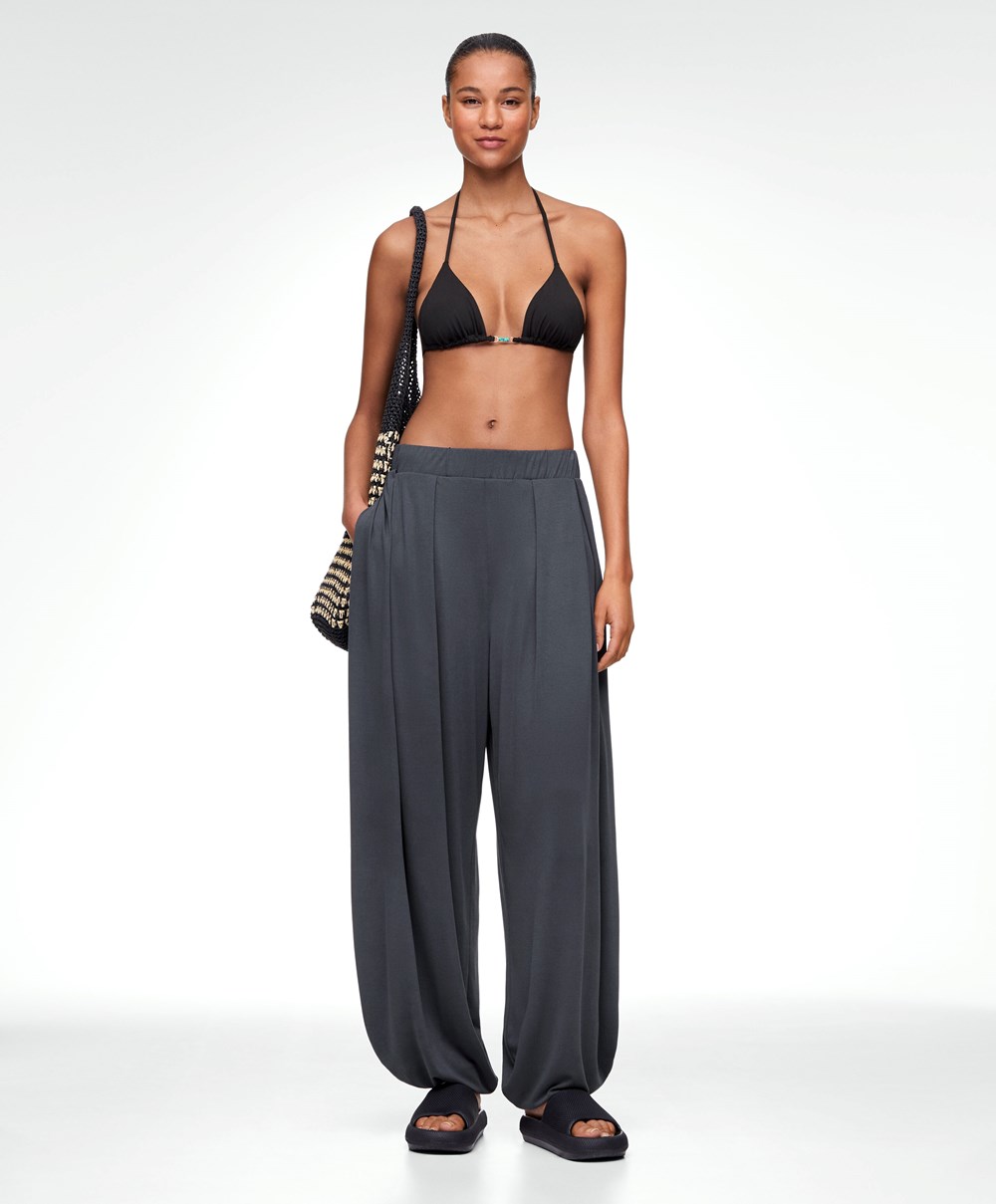 Oysho Széles Cipő-leg Draped Modal Trousers Anthracite | CXPTLJ-289