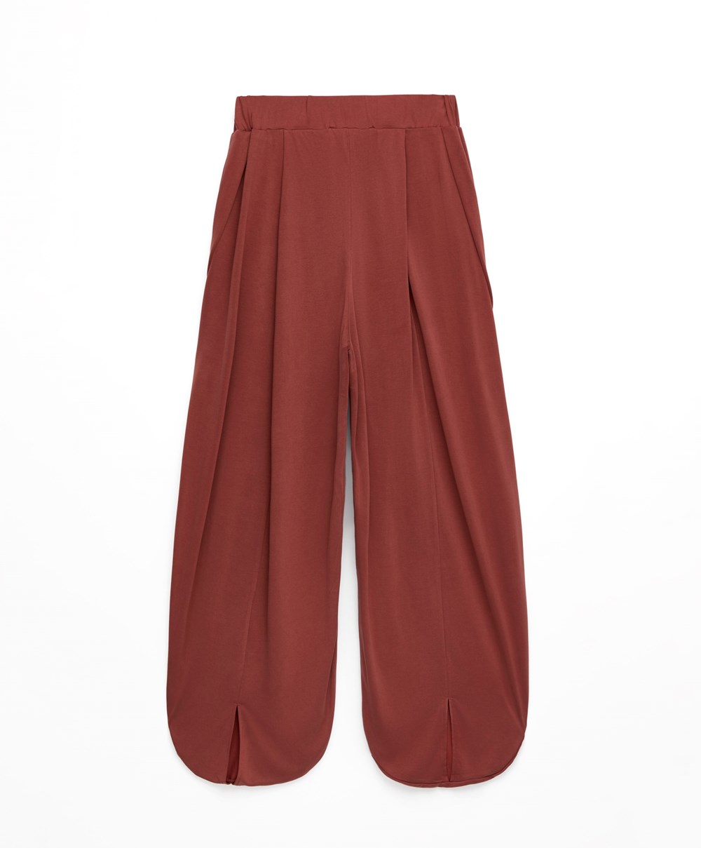 Oysho Széles Cipő-leg Draped Modal Trousers Barna | FGBVJU-806