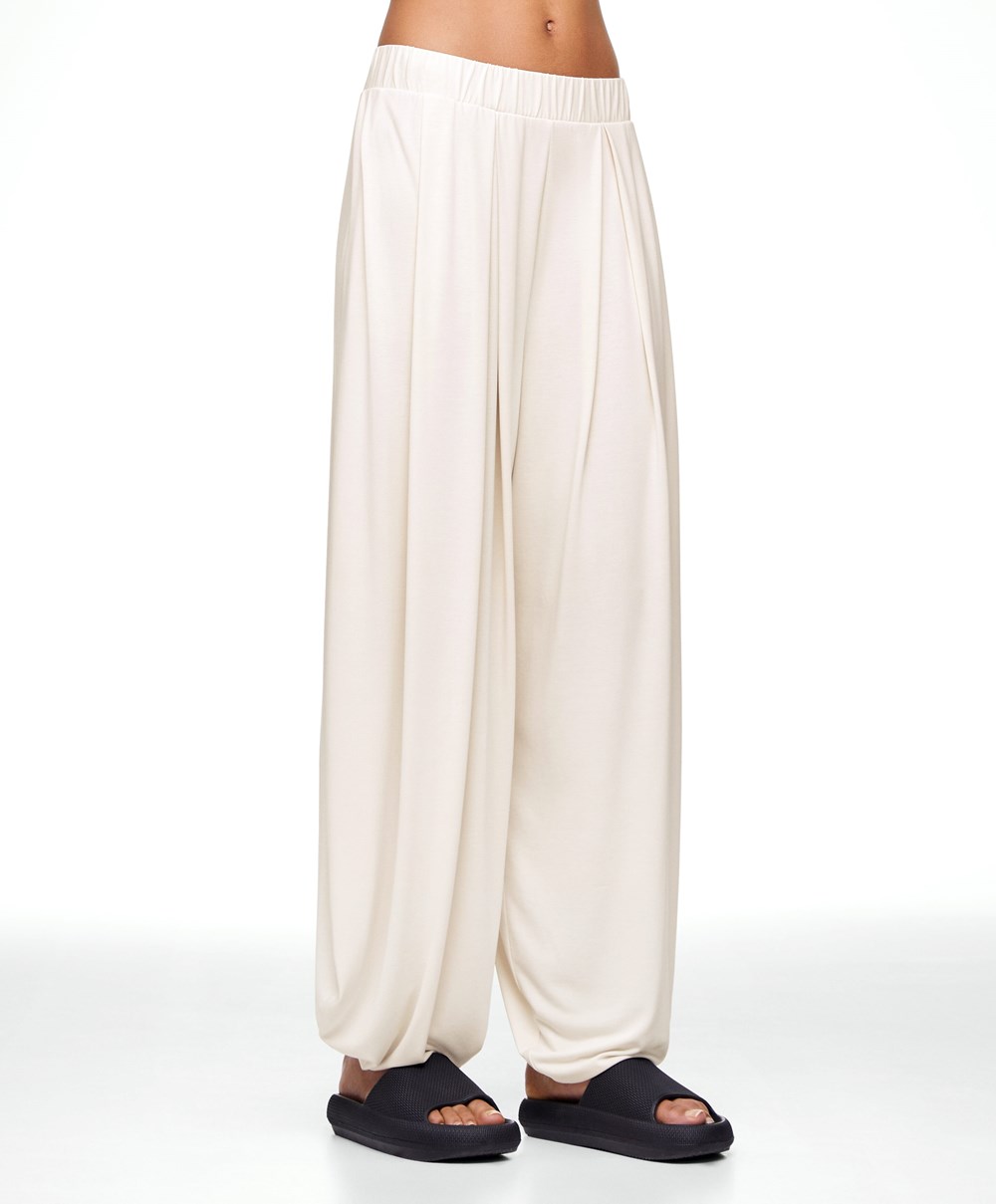 Oysho Széles Cipő-leg Draped Modal Trousers Stone | UKVPAG-716