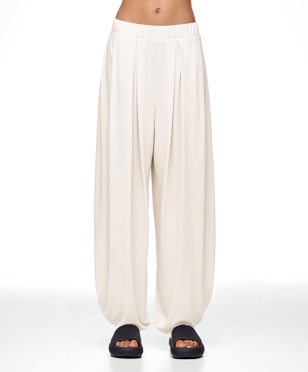 Oysho Széles Cipő-leg Draped Modal Trousers Stone | UKVPAG-716