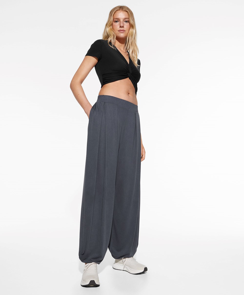 Oysho Széles Cipő-leg Draped Modal Trousers Anthracite | XPVMDQ-843