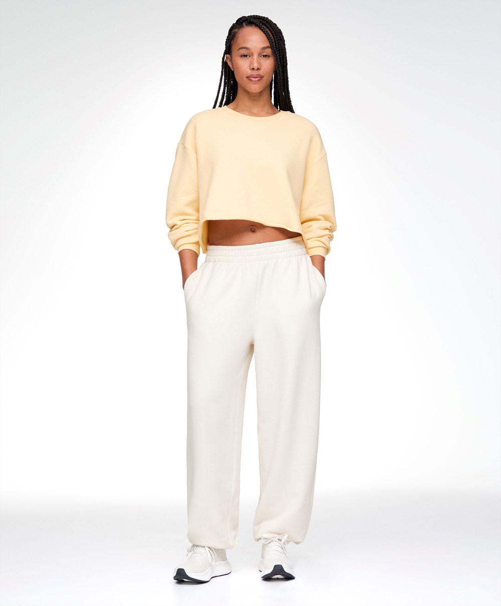 Oysho Széles Cipő-leg Pamut Joggers Cream-white | BSRIJY-093