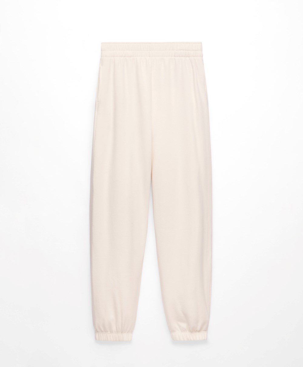 Oysho Széles Cipő-leg Pamut Joggers Cream-white | BSRIJY-093