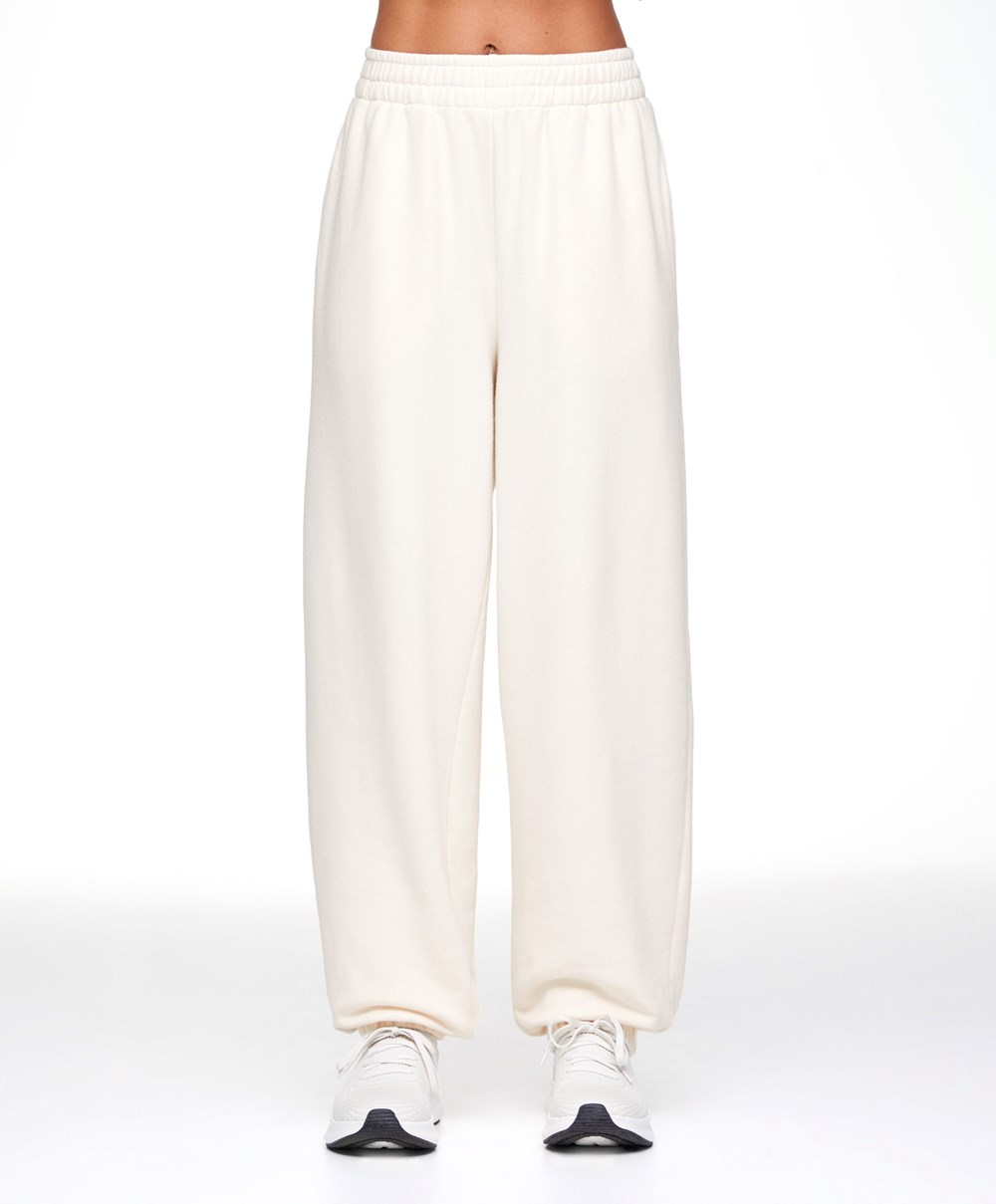 Oysho Széles Cipő-leg Pamut Joggers Cream-white | BSRIJY-093