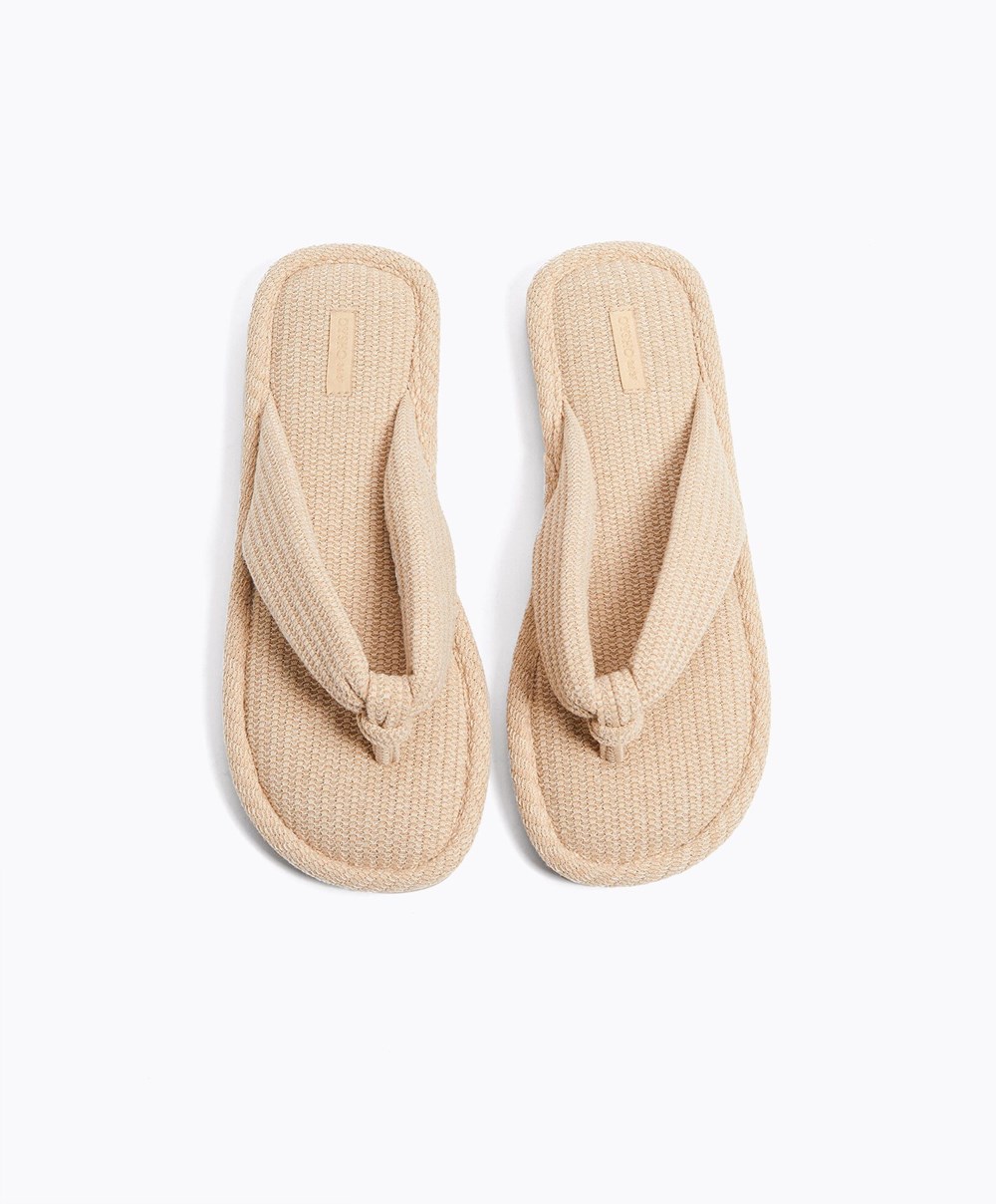 Oysho Texture Tanga Sandals Bézs | OXTYCE-385