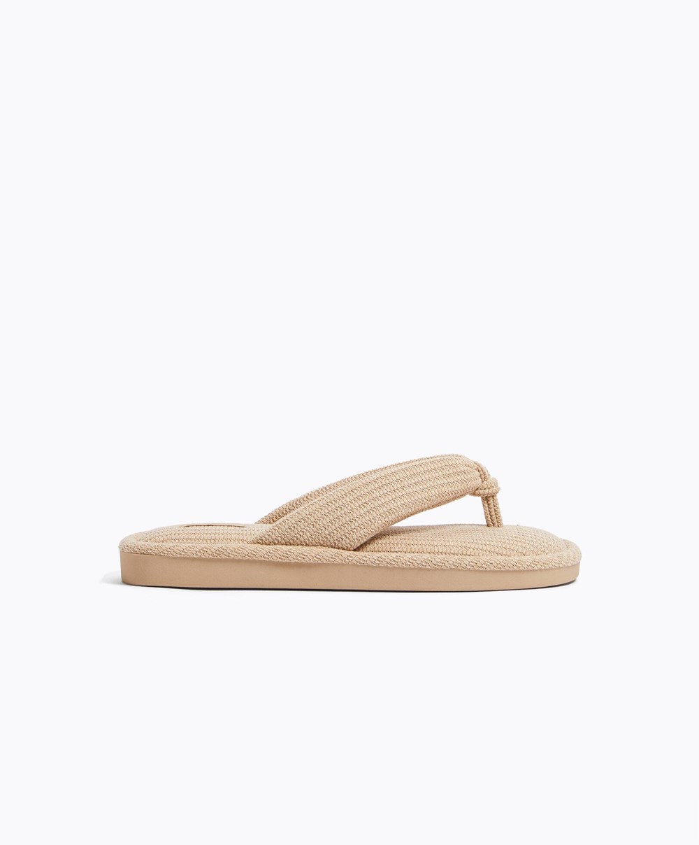 Oysho Texture Tanga Sandals Bézs | OXTYCE-385