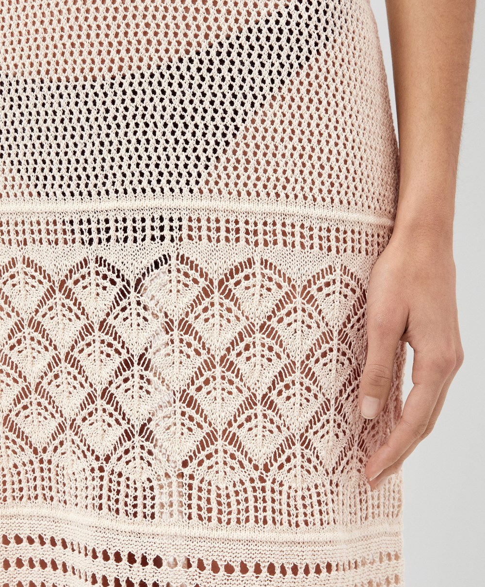 Oysho Textured Crochet Long Ruha Sand | CPENDW-528