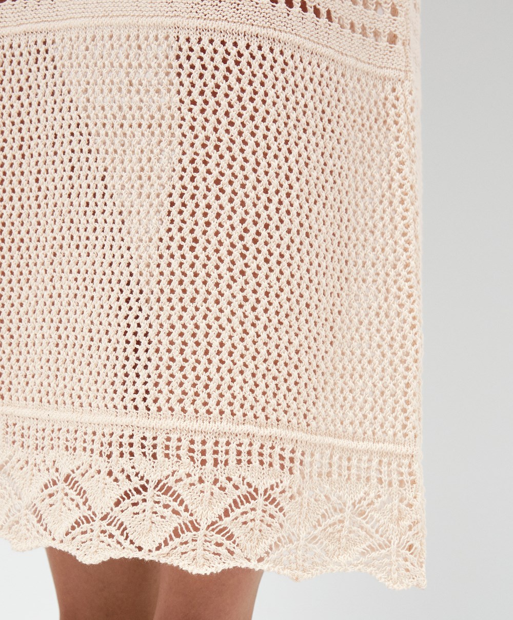 Oysho Textured Crochet Long Ruha Sand | CPENDW-528