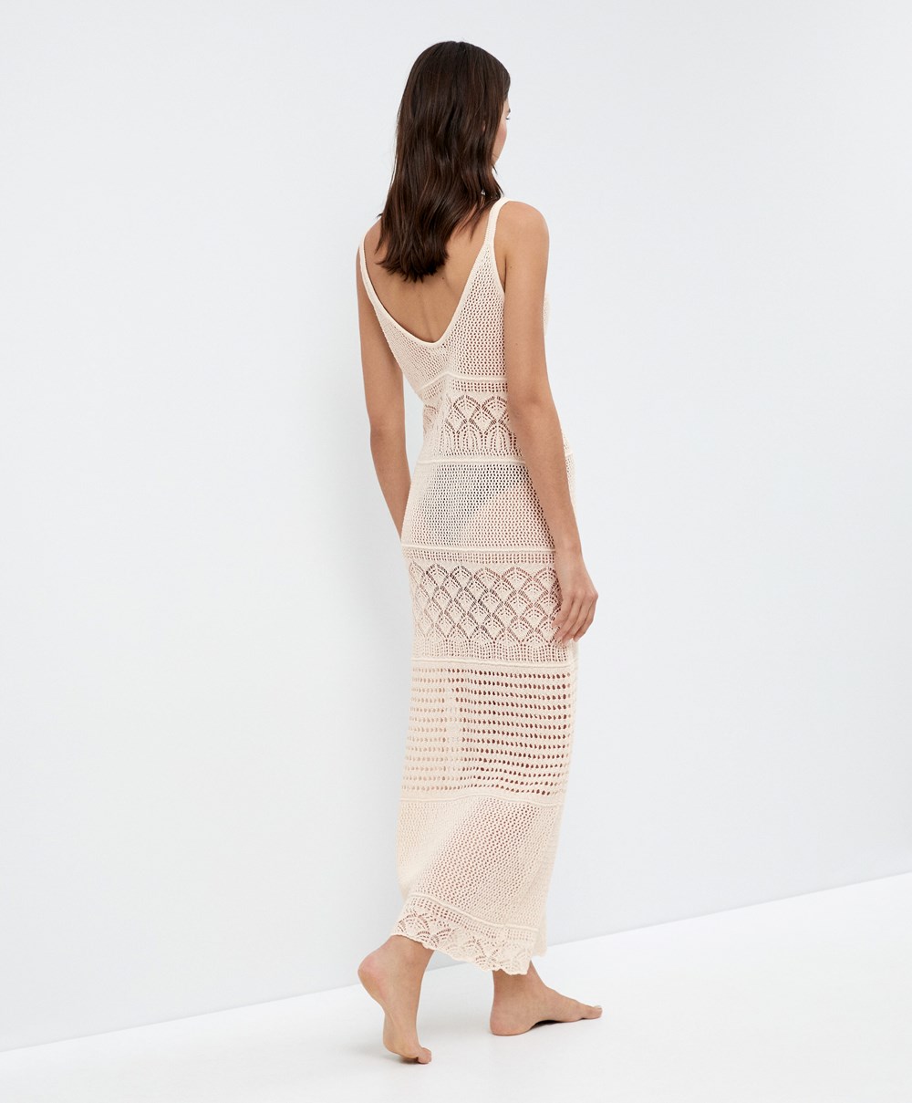 Oysho Textured Crochet Long Ruha Sand | GSLDXQ-937