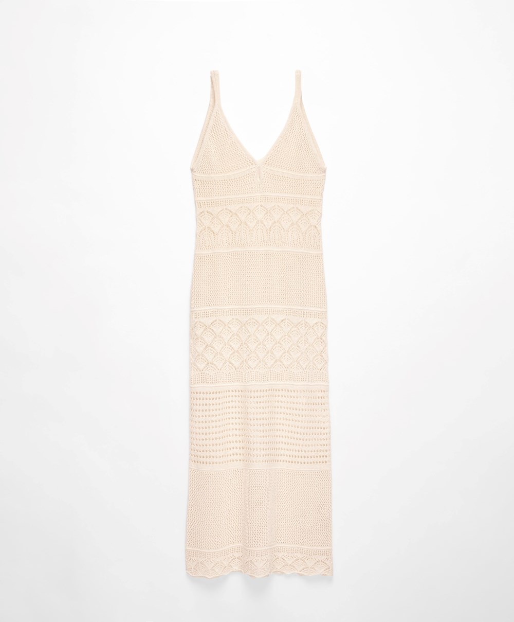 Oysho Textured Crochet Long Ruha Sand | GSLDXQ-937