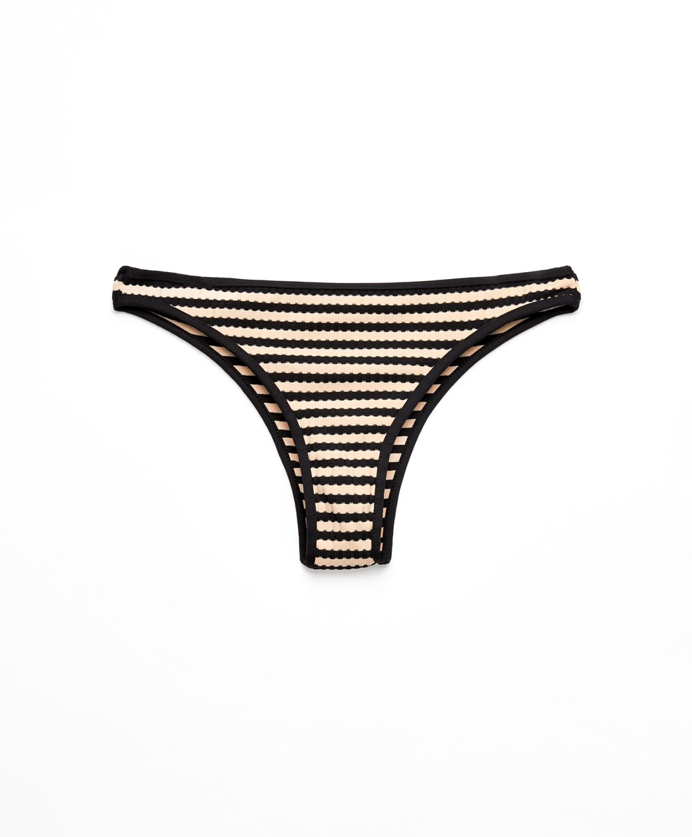 Oysho Textured Stripe Brazilian Bikini Briefs Fekete | GMKOAW-832