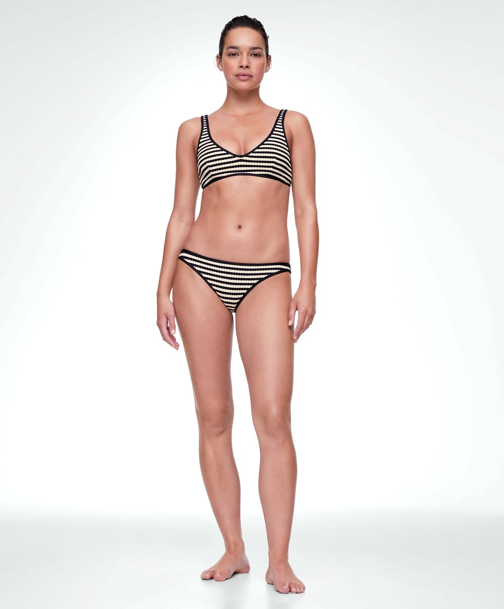 Oysho Textured Stripe Classic Bikini Briefs Fekete | LRHMAP-685