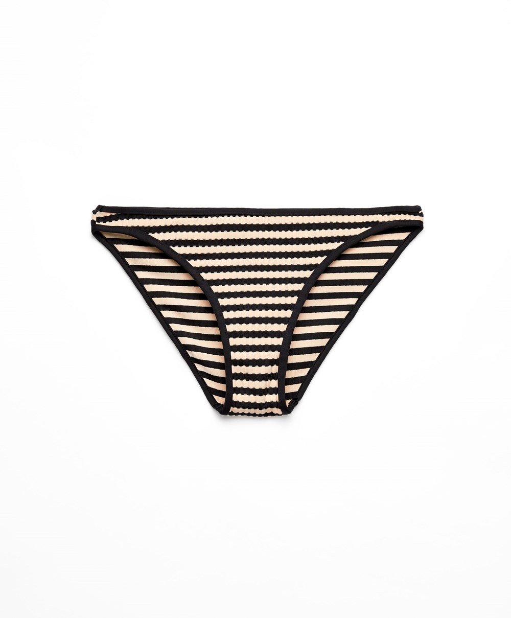 Oysho Textured Stripe Classic Bikini Briefs Fekete | LRHMAP-685