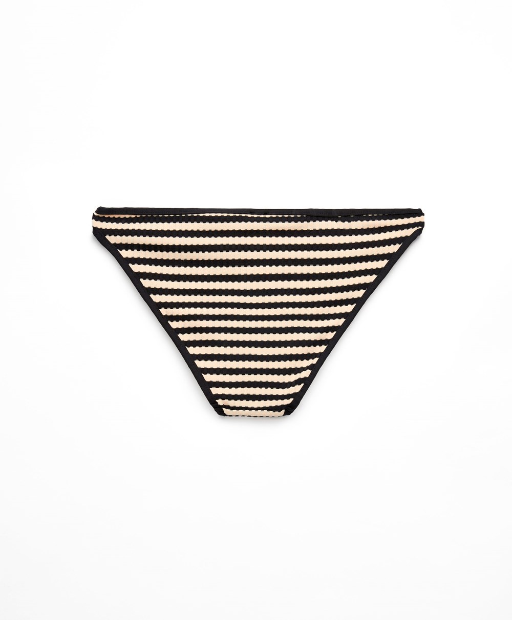 Oysho Textured Stripe Classic Bikini Briefs Fekete | LRHMAP-685