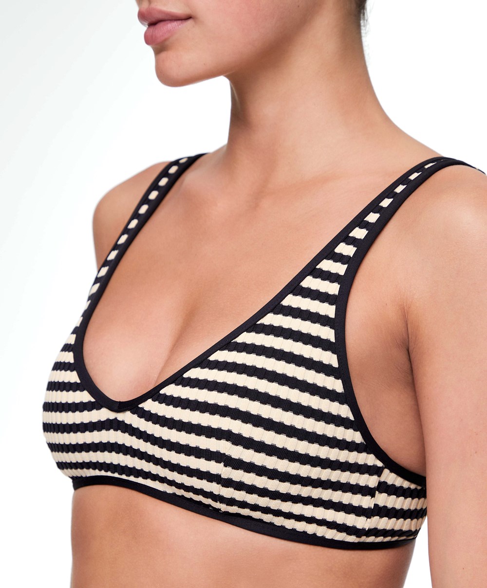 Oysho Textured Stripe Halter Bikini Top Fekete | ODKNWZ-089