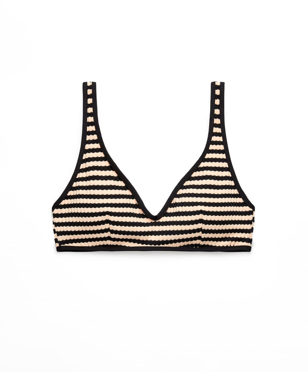 Oysho Textured Stripe Halter Bikini Top Fekete | ODKNWZ-089