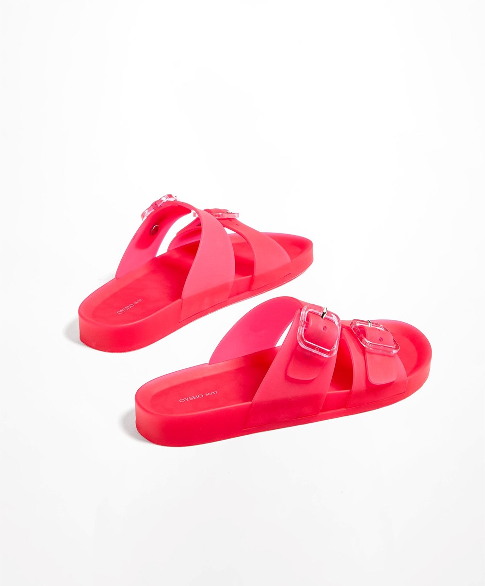 Oysho Translucent Moulded Beach Sandals Fukszia | EIAJKV-965