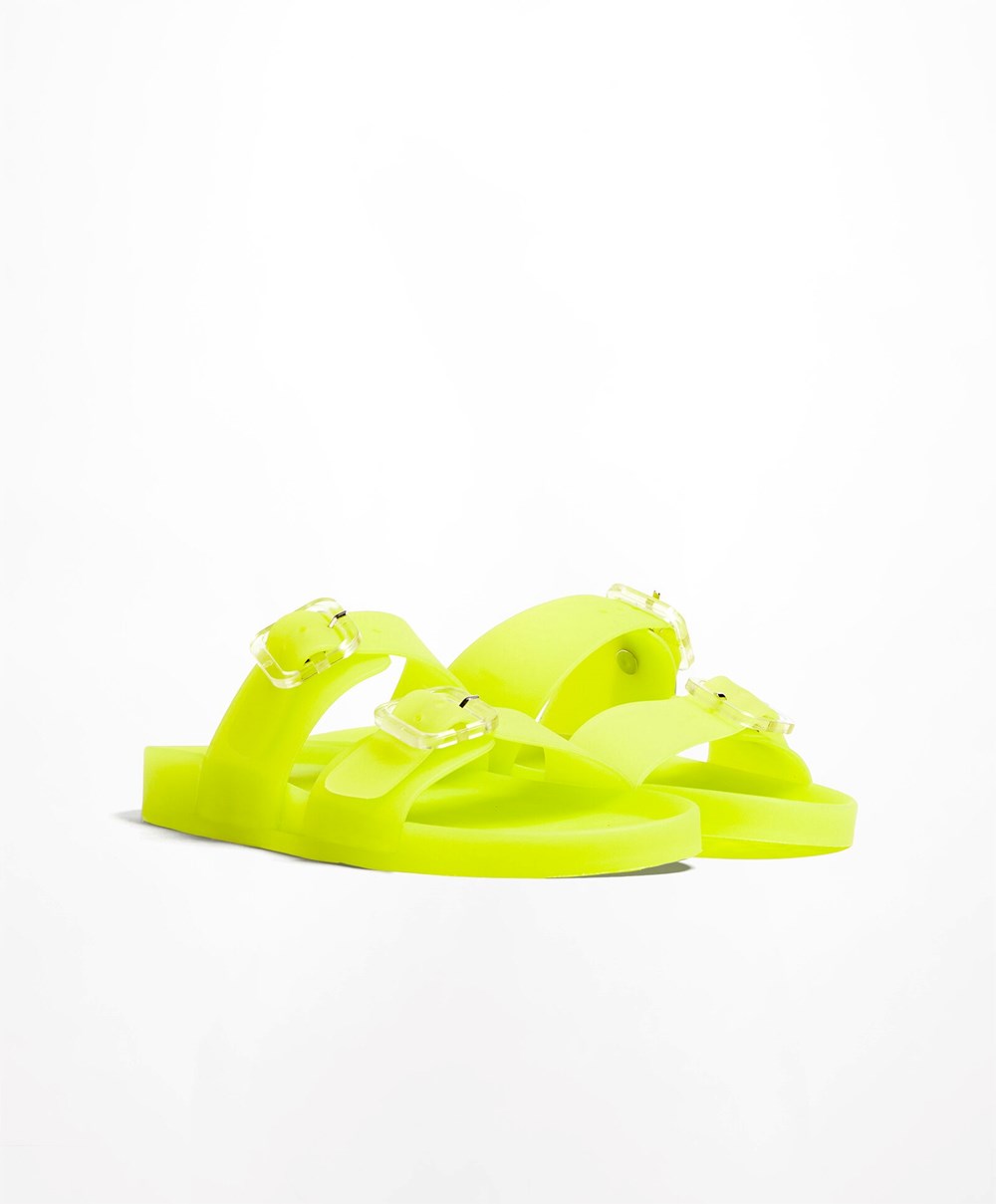 Oysho Translucent Moulded Beach Sandals Lime | JVQEGU-510