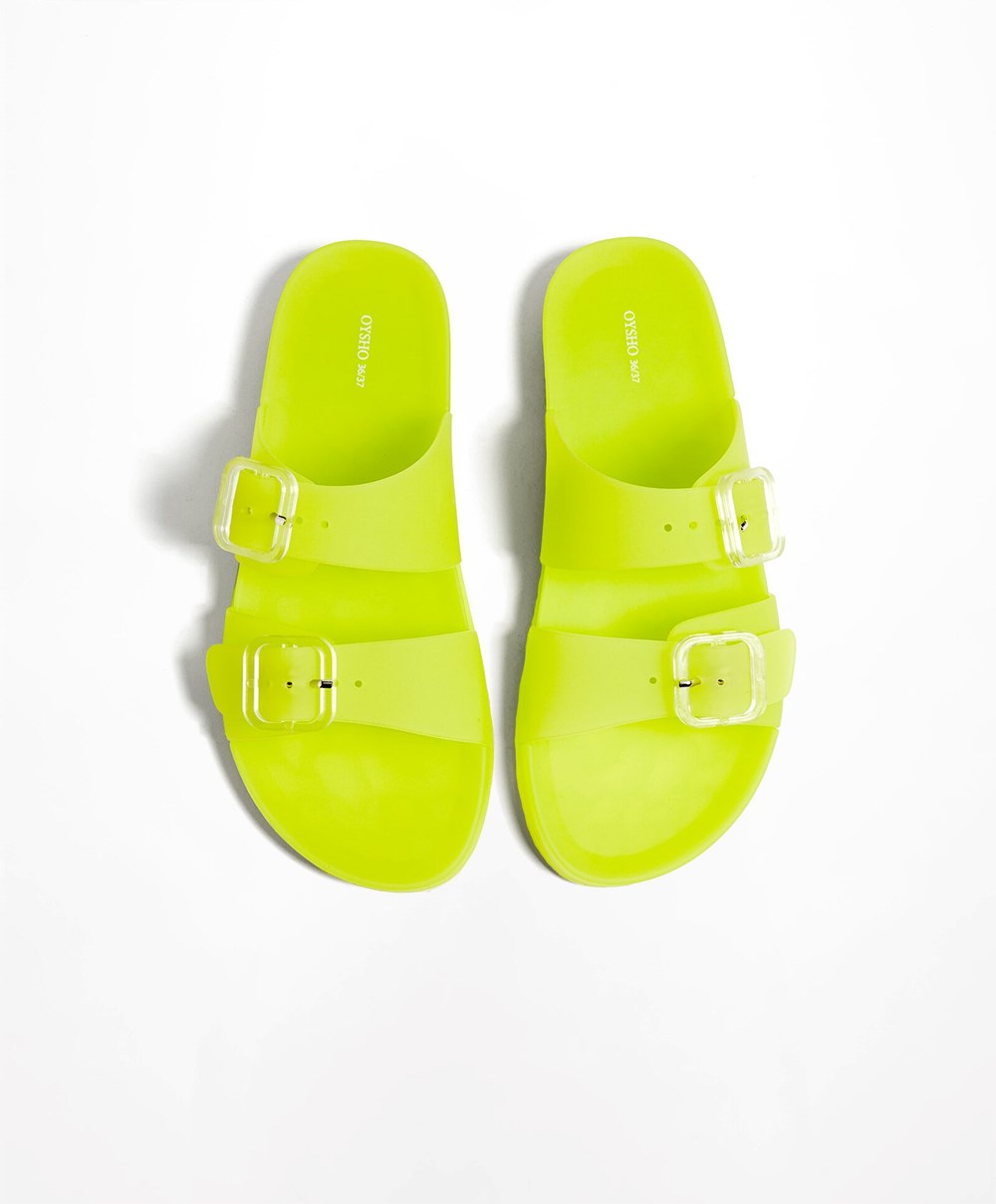 Oysho Translucent Moulded Beach Sandals Lime | JVQEGU-510