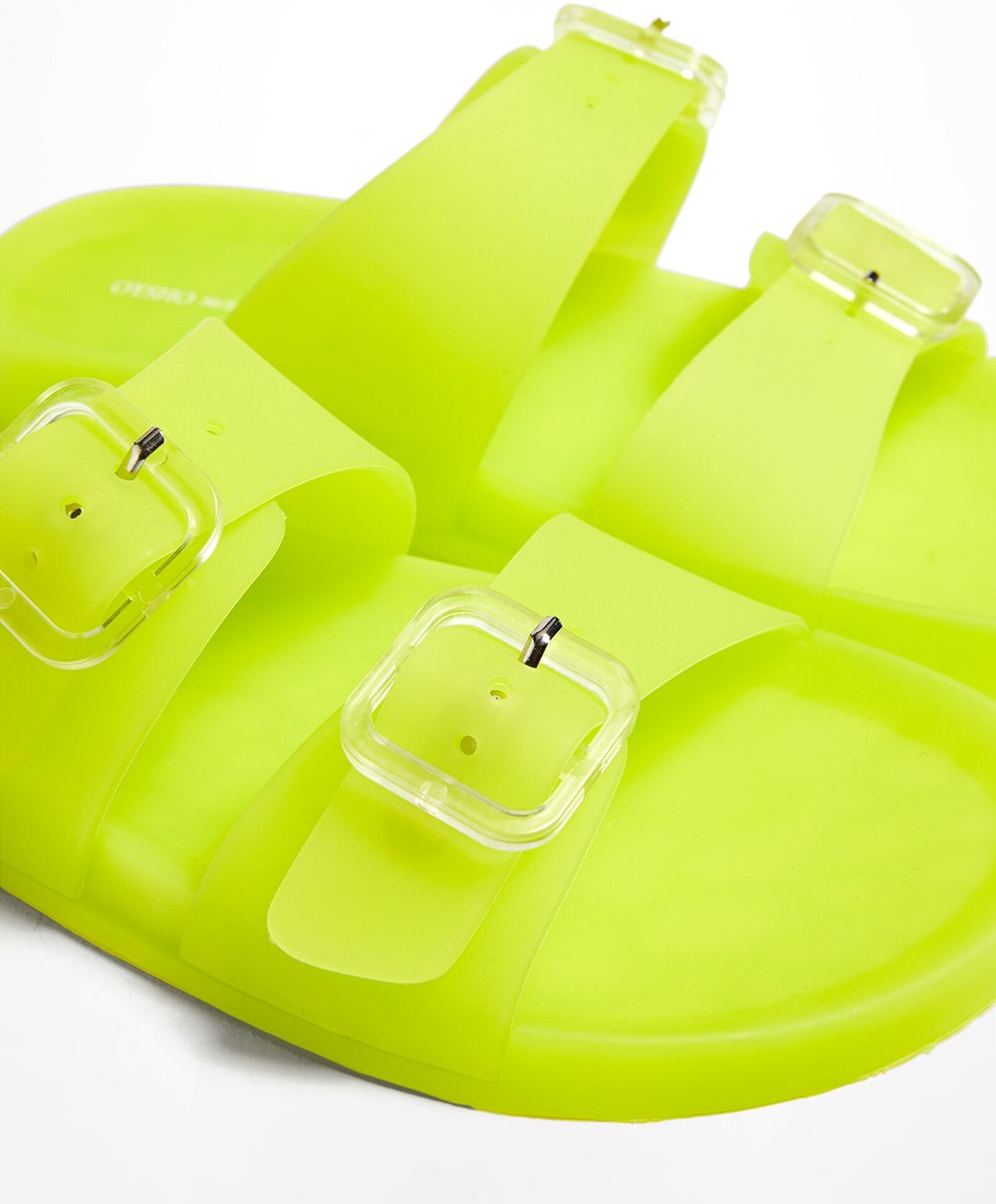 Oysho Translucent Moulded Beach Sandals Lime | JVQEGU-510