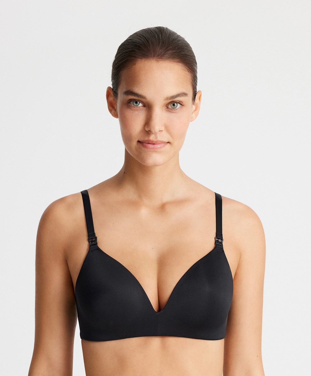 Oysho Triangle Nursing Bra Fekete | WCSOAP-842