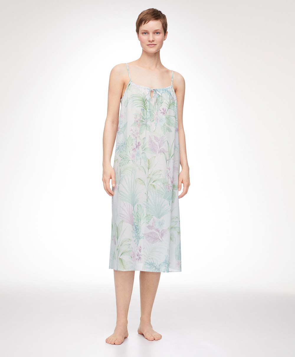 Oysho Tropical 100% Pamut Pántos Midi Nightdress Soft Mauve | AHQZPS-197