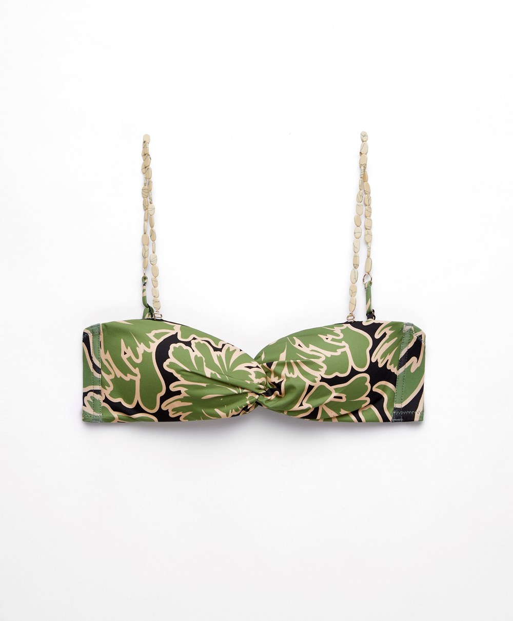 Oysho Tropical Bandeau Bikini Top Zöld | BKERSD-579