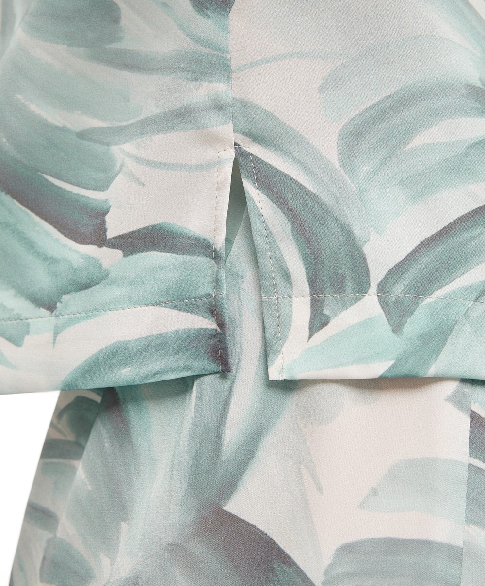 Oysho Tropical Leaf Satin Rövid-sleeved Shirt Zöld | UBAKHZ-691