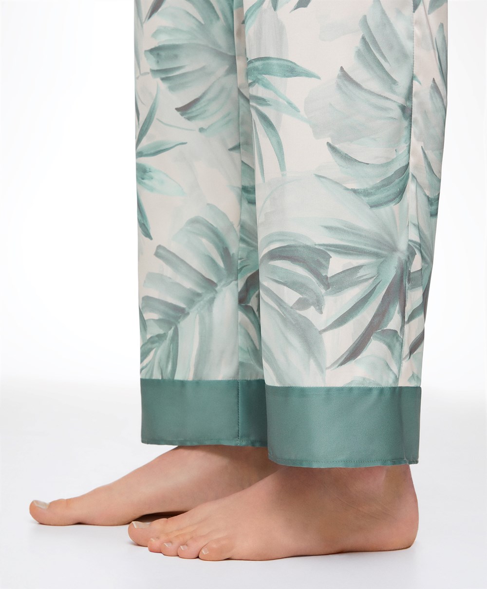 Oysho Tropical Leaf Satin Trousers Zöld | SXWYBL-078