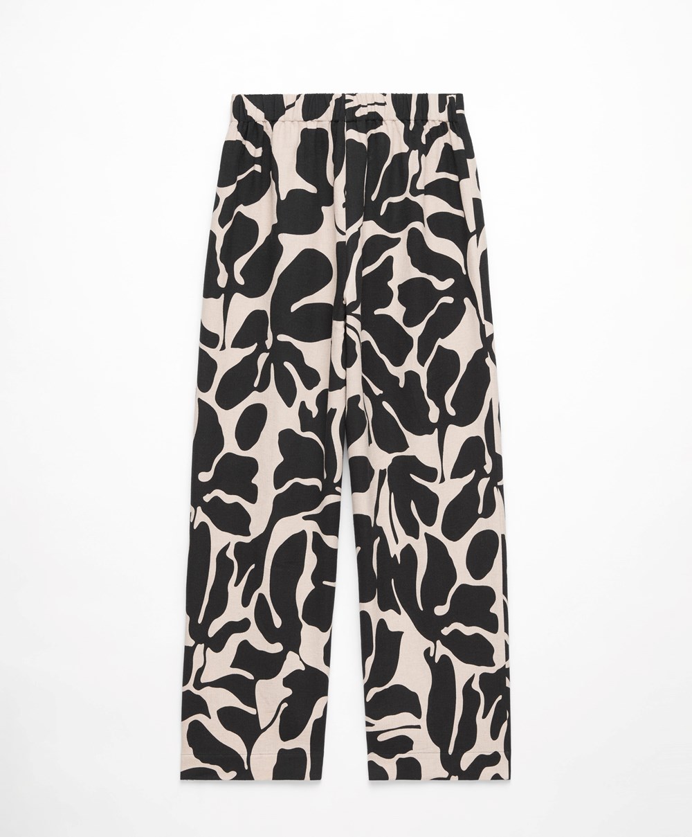 Oysho Tropical Pamut/Linen Széles Cipő-leg Trousers Fekete | HYTCJN-261